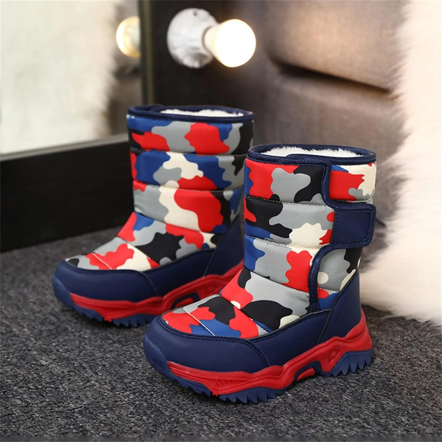 Boys' Cotton Shoes Camouflage And Fleece Thickened Winter Warm Cotton Boots Kid Snow Boots for