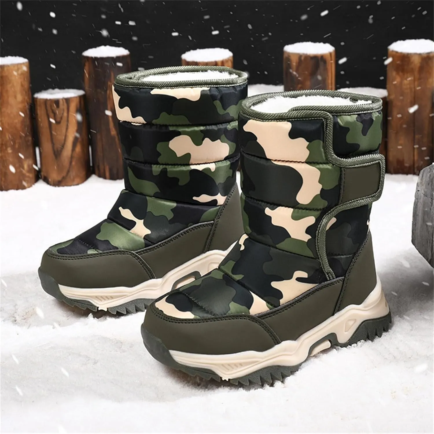 Boys' Cotton Shoes Camouflage And Fleece Thickened Winter Warm Cotton Boots Kid Snow Boots for