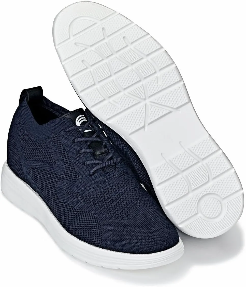 CALTO Men's Invisible Height Increasing Elevator Shoes - Night Blue Ultra Light-Weight Lace-up Knitted Sporty Walker - 2.8 Inches Taller - X2634 - Size 11 D(M) US