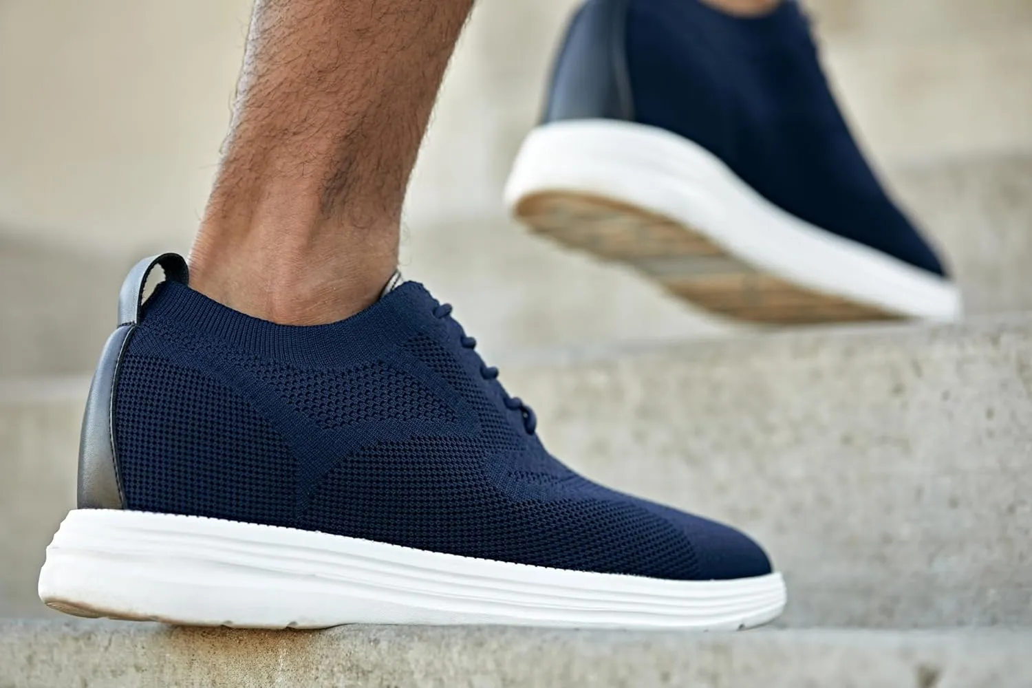 CALTO Men's Invisible Height Increasing Elevator Shoes - Night Blue Ultra Light-Weight Lace-up Knitted Sporty Walker - 2.8 Inches Taller - X2634 - Size 11 D(M) US