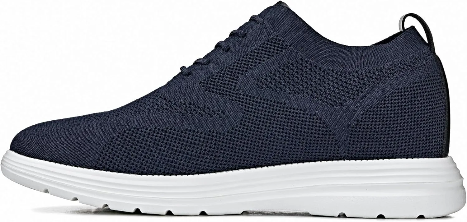 CALTO Men's Invisible Height Increasing Elevator Shoes - Night Blue Ultra Light-Weight Lace-up Knitted Sporty Walker - 2.8 Inches Taller - X2634 - Size 11 D(M) US