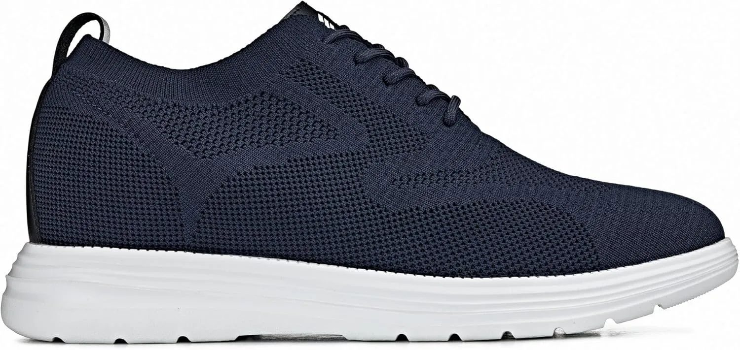CALTO Men's Invisible Height Increasing Elevator Shoes - Night Blue Ultra Light-Weight Lace-up Knitted Sporty Walker - 2.8 Inches Taller - X2634 - Size 11 D(M) US
