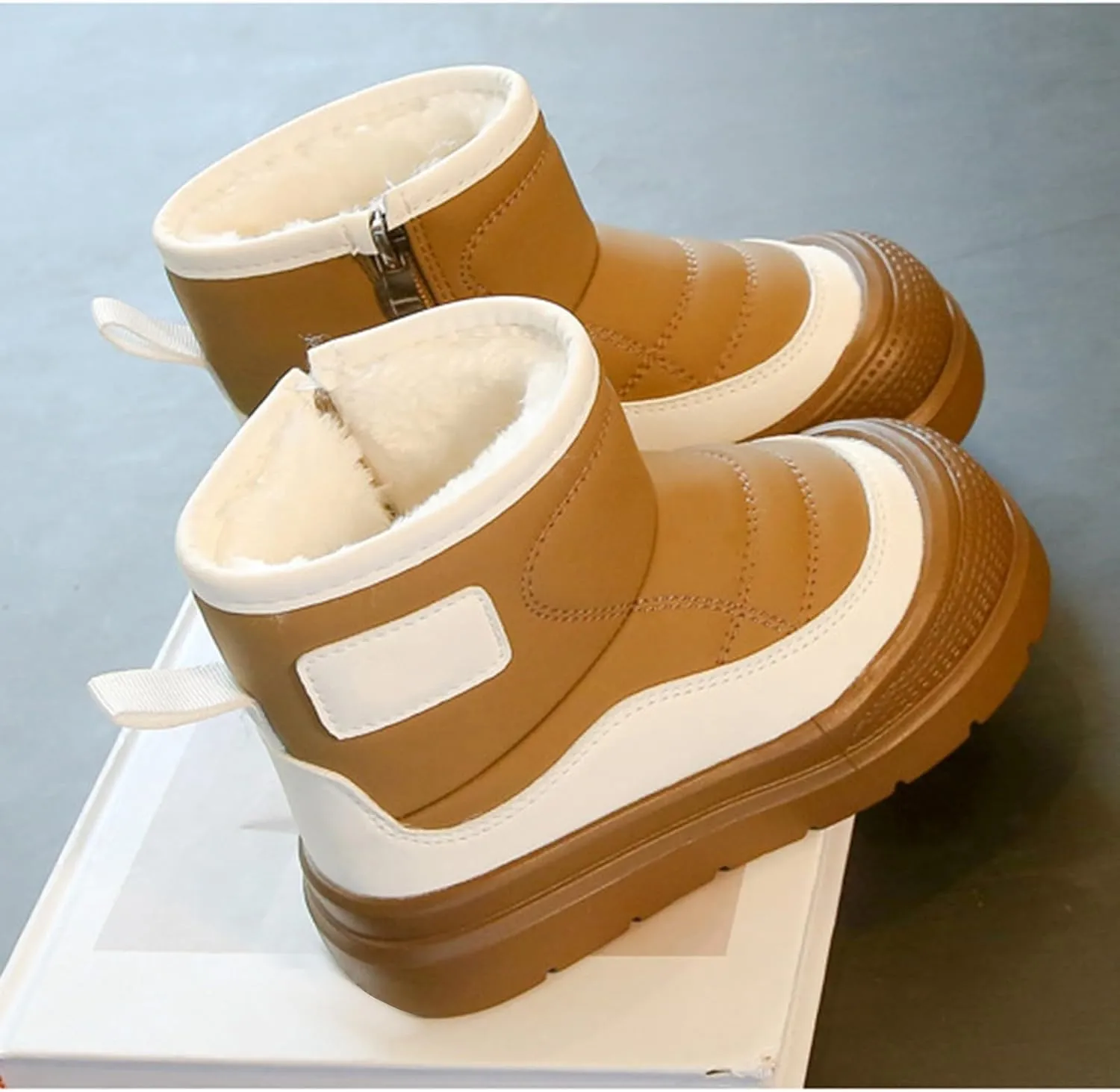 Fuzzy Snow Booties For Kids Boys Girls Toddler Childrens Side Zipper Shoes Winter Warm Ski aterproof Thick Boots