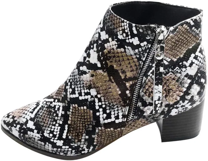 Gibobby Booties for Women with Heel and Buckle,Ankle Boots Round Toe Faux Stacked Low Heel Side Zipper Winter Boots