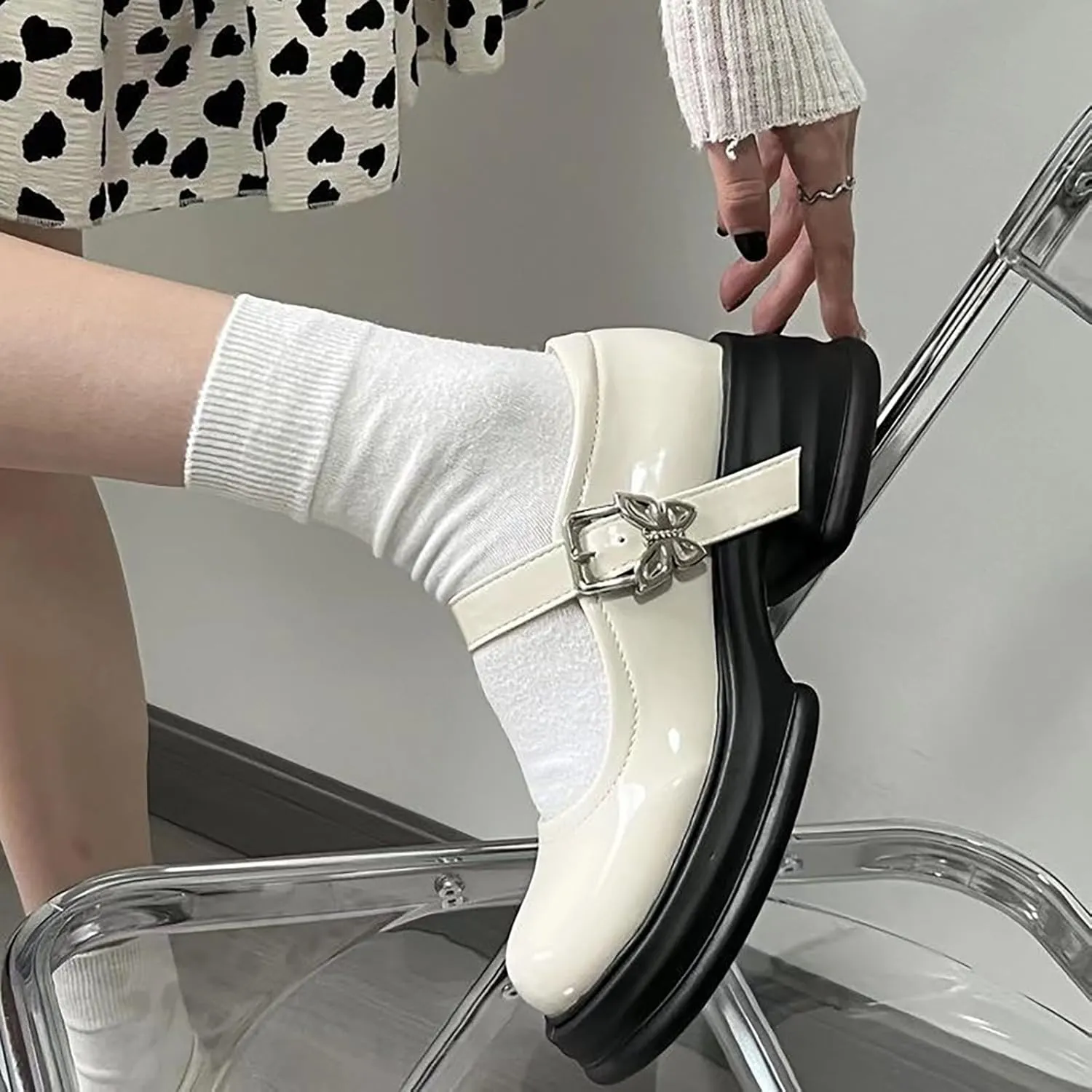 Girls Mary Jane Sandals Shoes High Heels Rubber Sole Bow School niform Loafers Closed Toe Ankle Fashion Classic Sandals