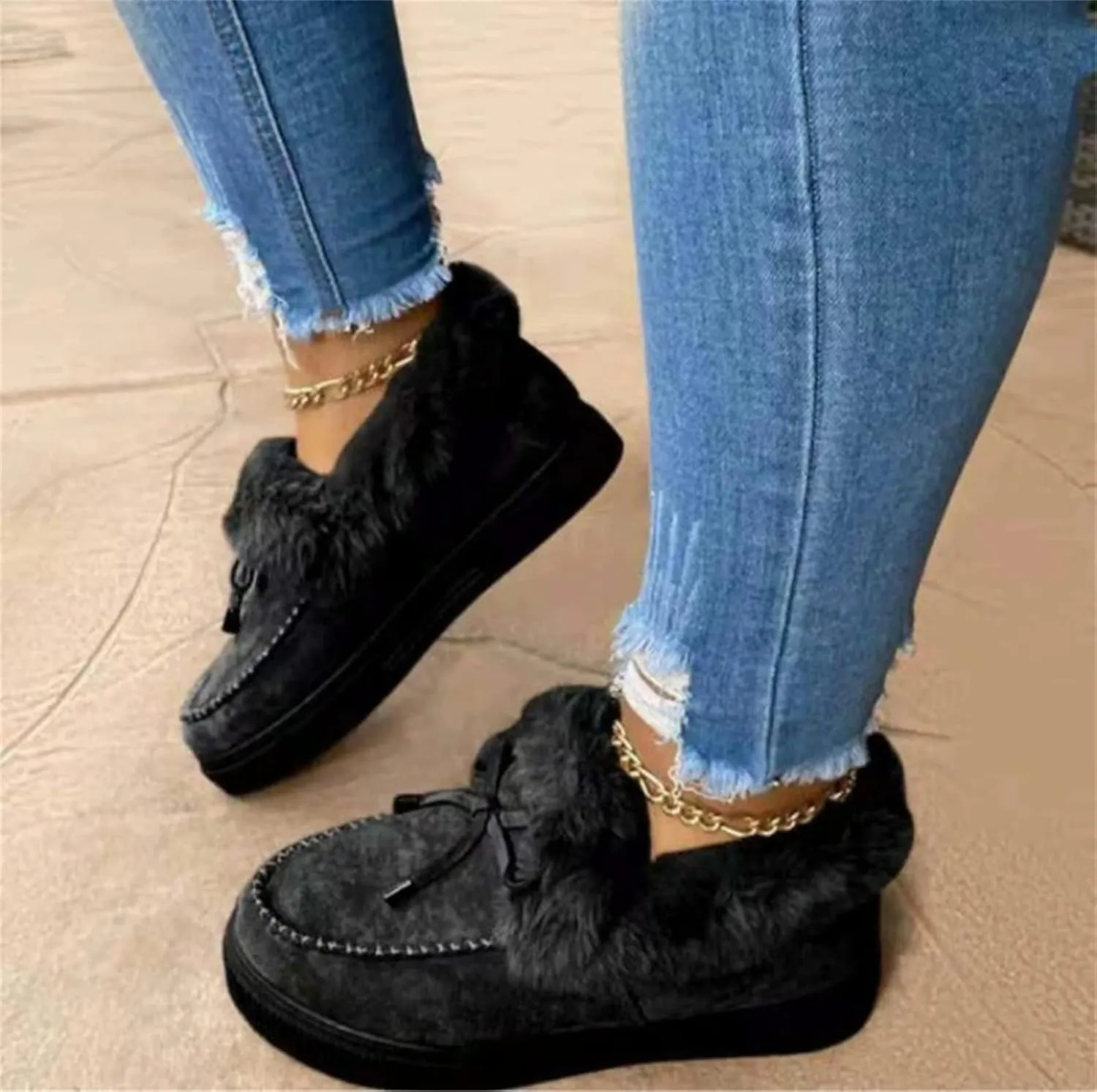 Ladmiple Winter Boots For Women 2024 Snow Warm Booties Fur Lined Outdoor Slip On Ankle Booties Comfortable Warm Shoes