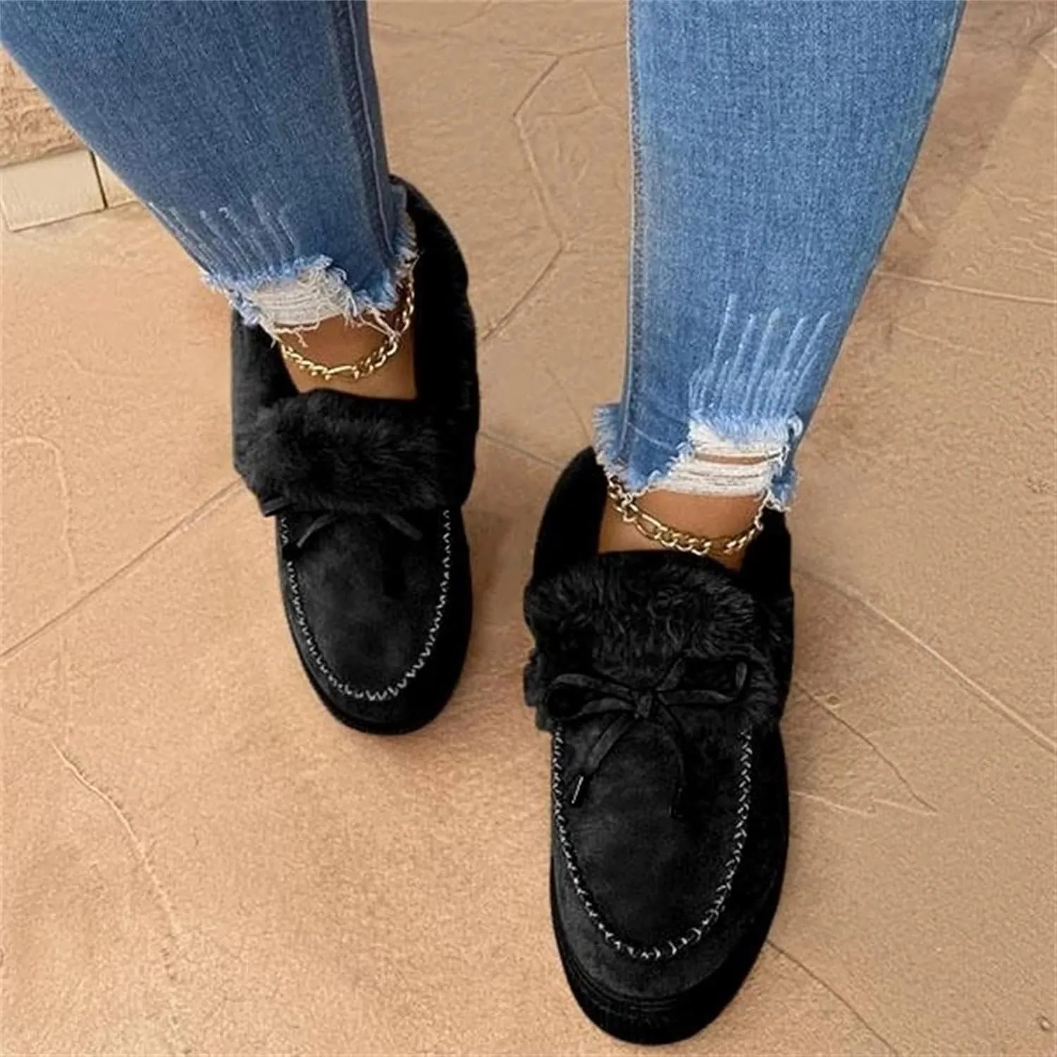 Ladmiple Winter Boots For Women 2024 Snow Warm Booties Fur Lined Outdoor Slip On Ankle Booties Comfortable Warm Shoes