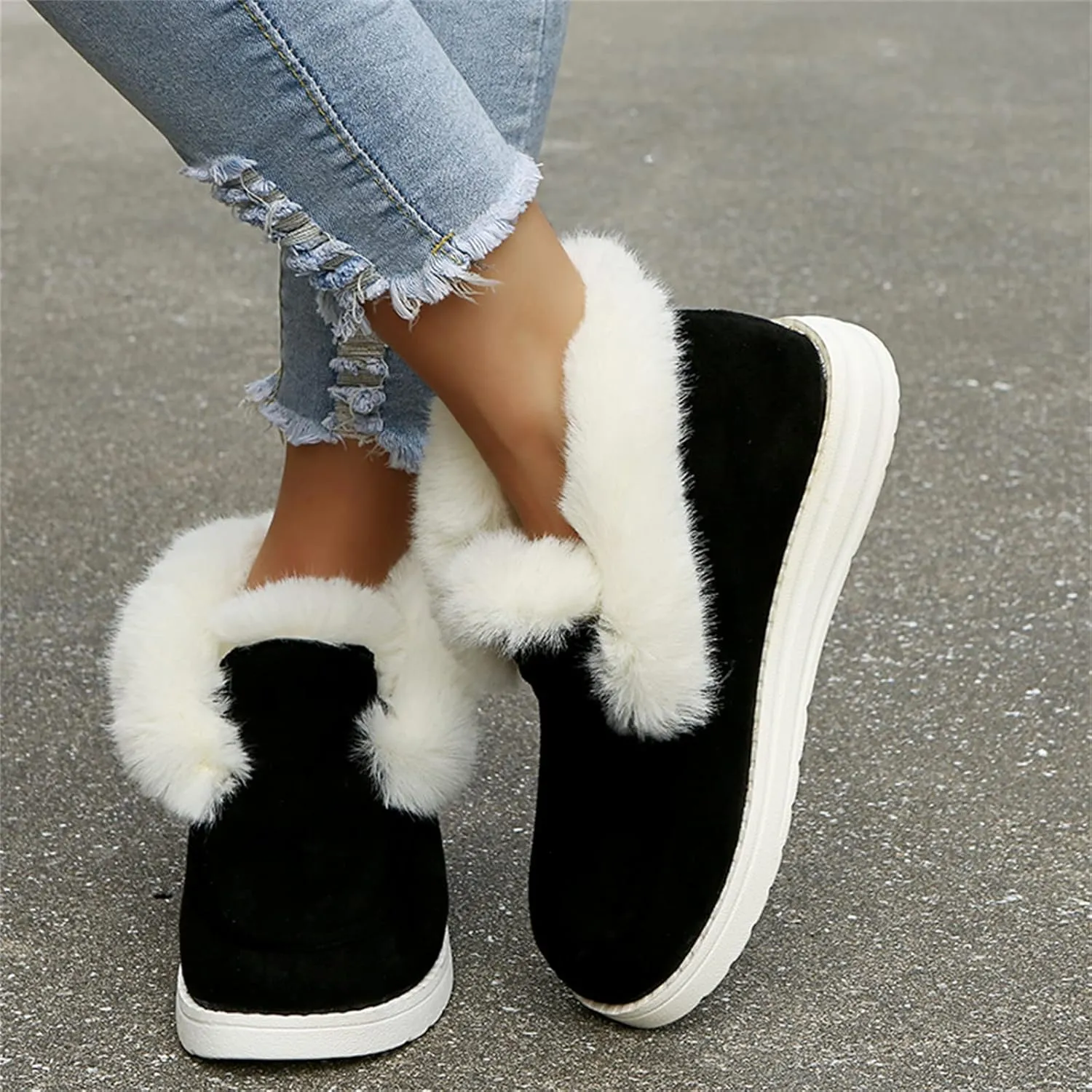Ladmiple Winter Boots For Women Cute Snow Boots Comfort Slip on Fur Lined Lightweight Cold Weather Warm Ankle Booties