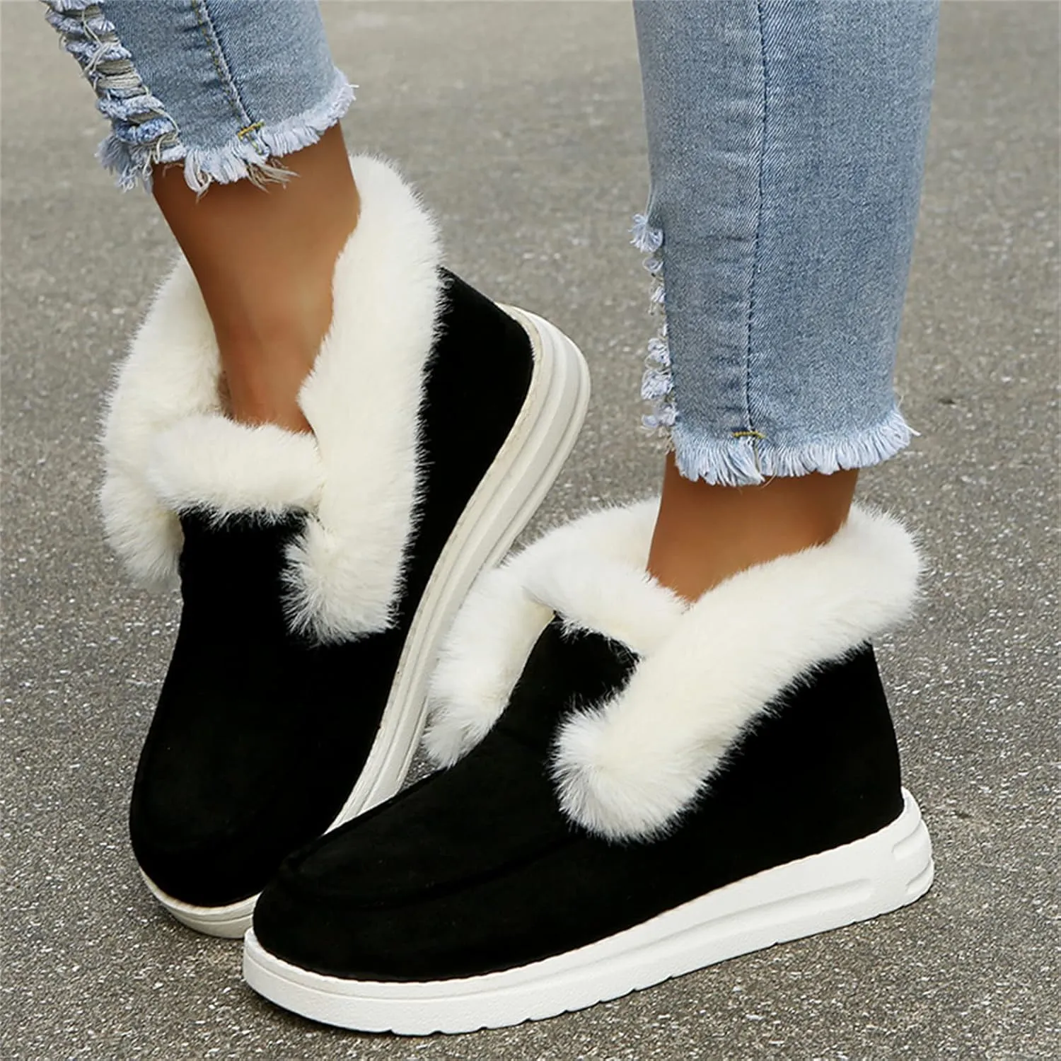 Ladmiple Winter Boots For Women Cute Snow Boots Comfort Slip on Fur Lined Lightweight Cold Weather Warm Ankle Booties