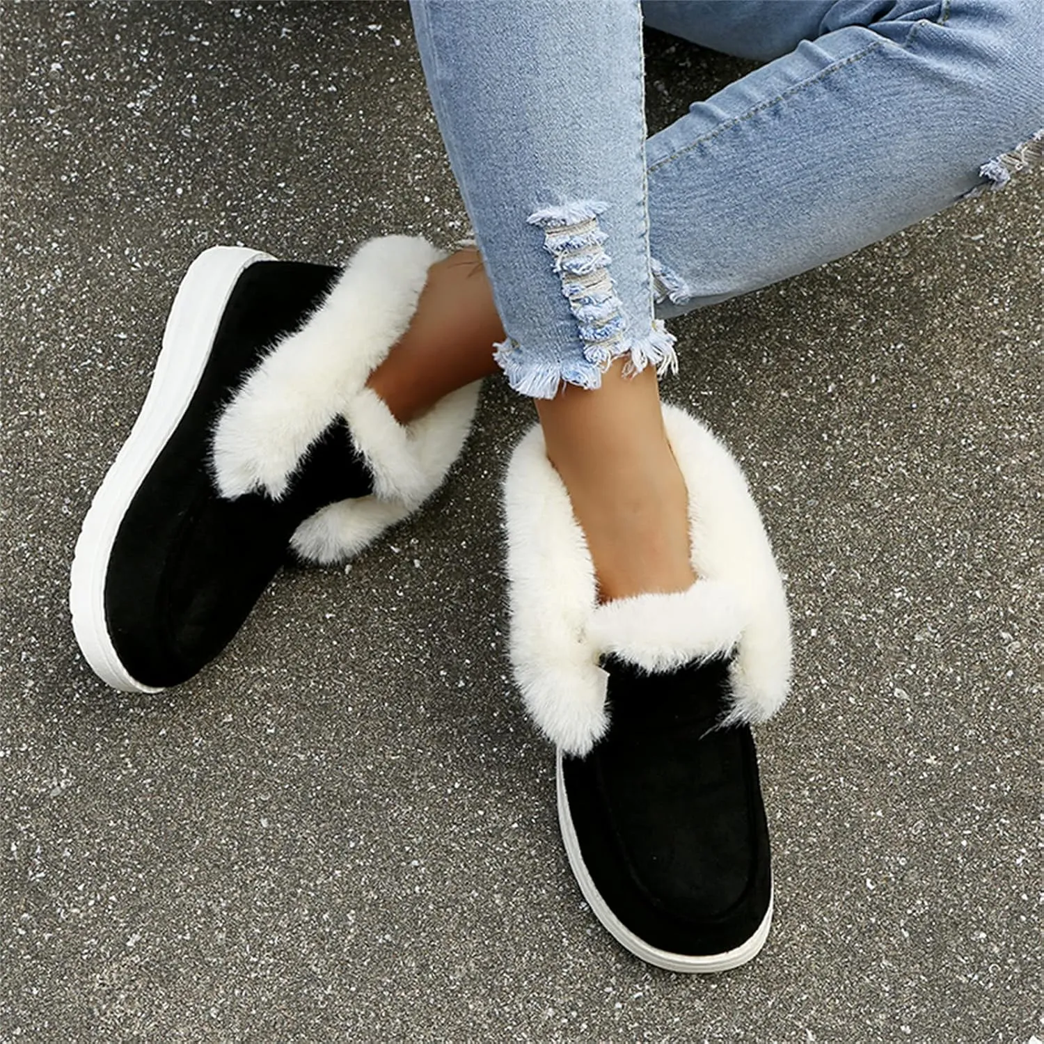 Ladmiple Winter Boots For Women Cute Snow Boots Comfort Slip on Fur Lined Lightweight Cold Weather Warm Ankle Booties
