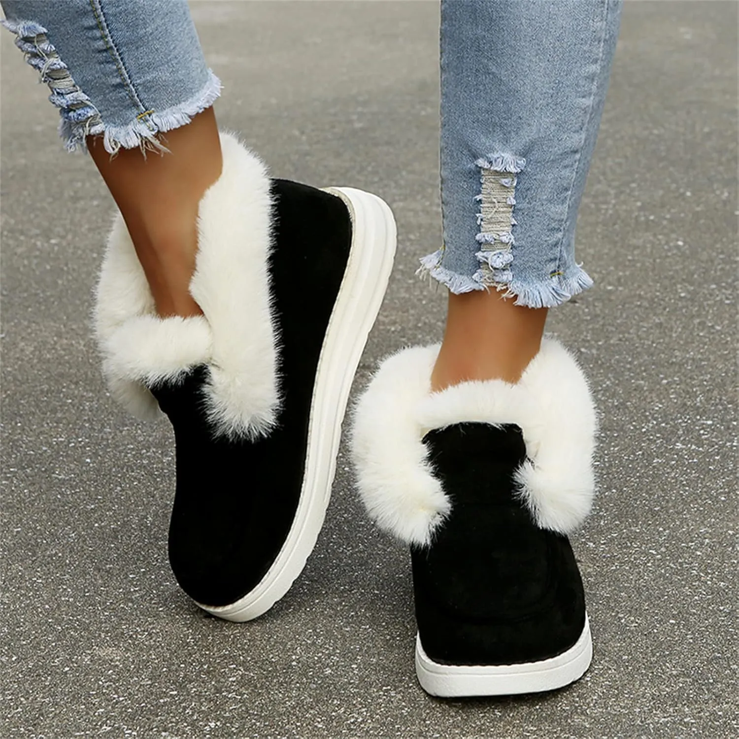 Ladmiple Winter Boots For Women Cute Snow Boots Comfort Slip on Fur Lined Lightweight Cold Weather Warm Ankle Booties