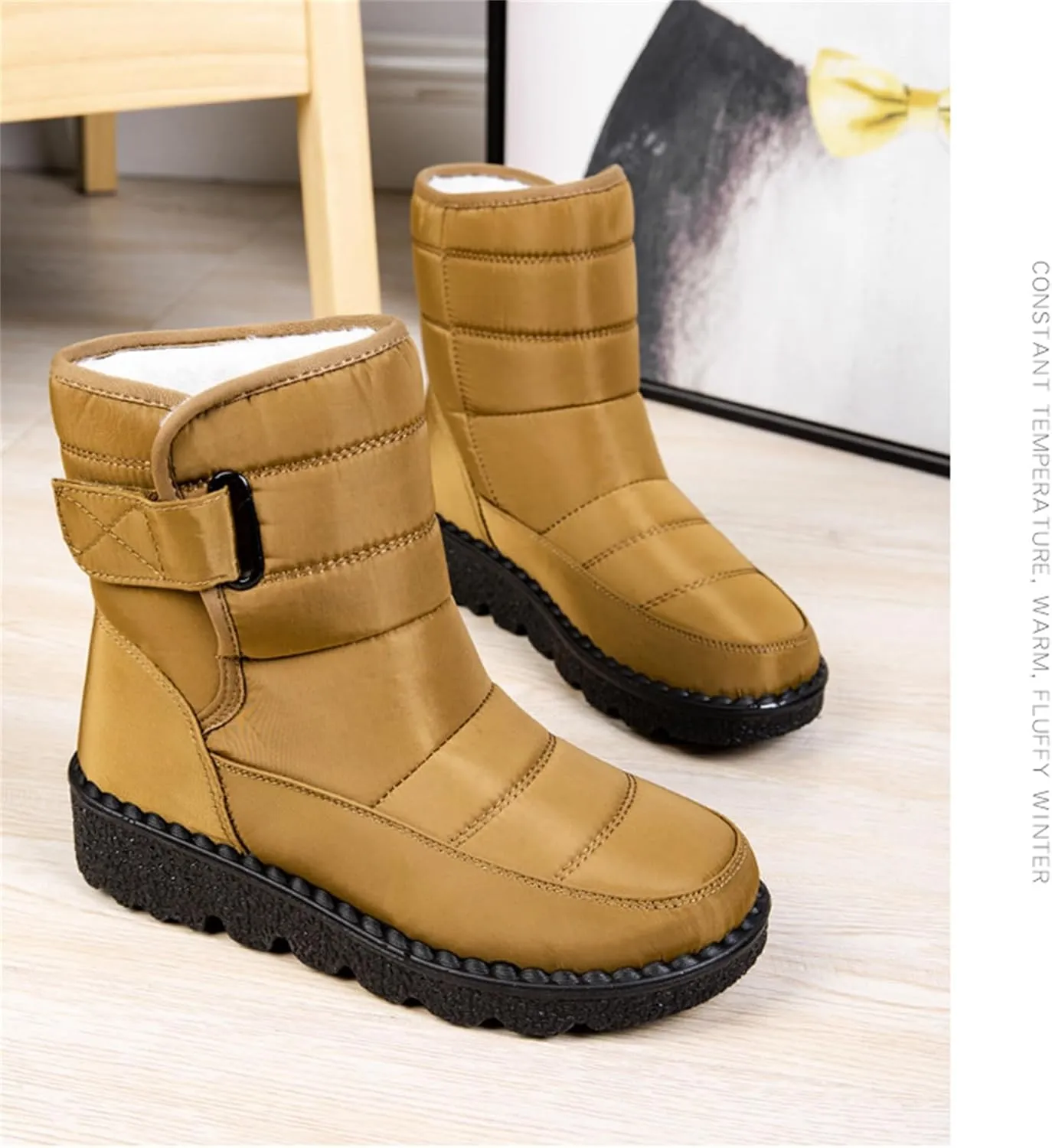 Ladmiple Winter Boots For Women Waterproof Snow Non Slip Fur Lined Warm Ankle Booties Slip On Outdoor Comfortable Shoes
