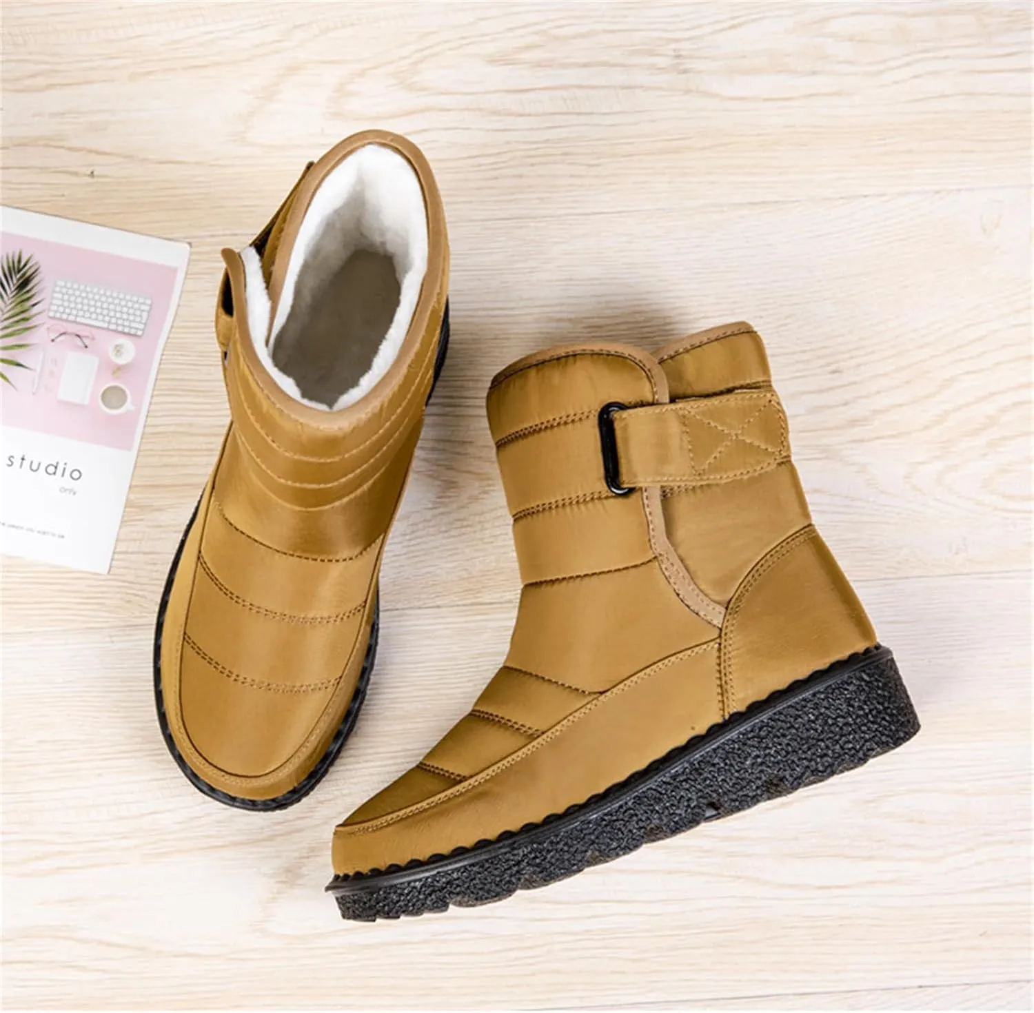 Ladmiple Winter Boots For Women Waterproof Snow Non Slip Fur Lined Warm Ankle Booties Slip On Outdoor Comfortable Shoes