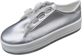 Lausiuoe Shoes for Women Sneakers Trendy Fashion Leather Flat Shoes Casual Comfortable Walking Slip On Sneakers Loafers