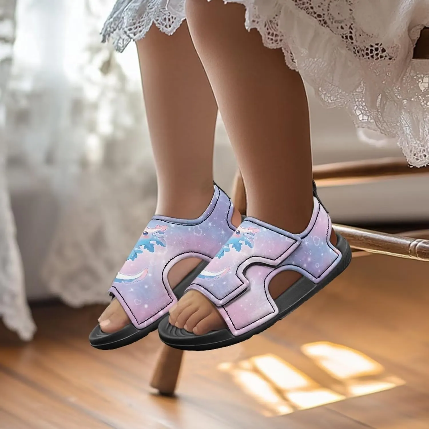 Little Girls Axolotl Star Sport Sandals Kids Toddler Causal Open Toe Outdoor Summer Shoes Hiking Water Sandals