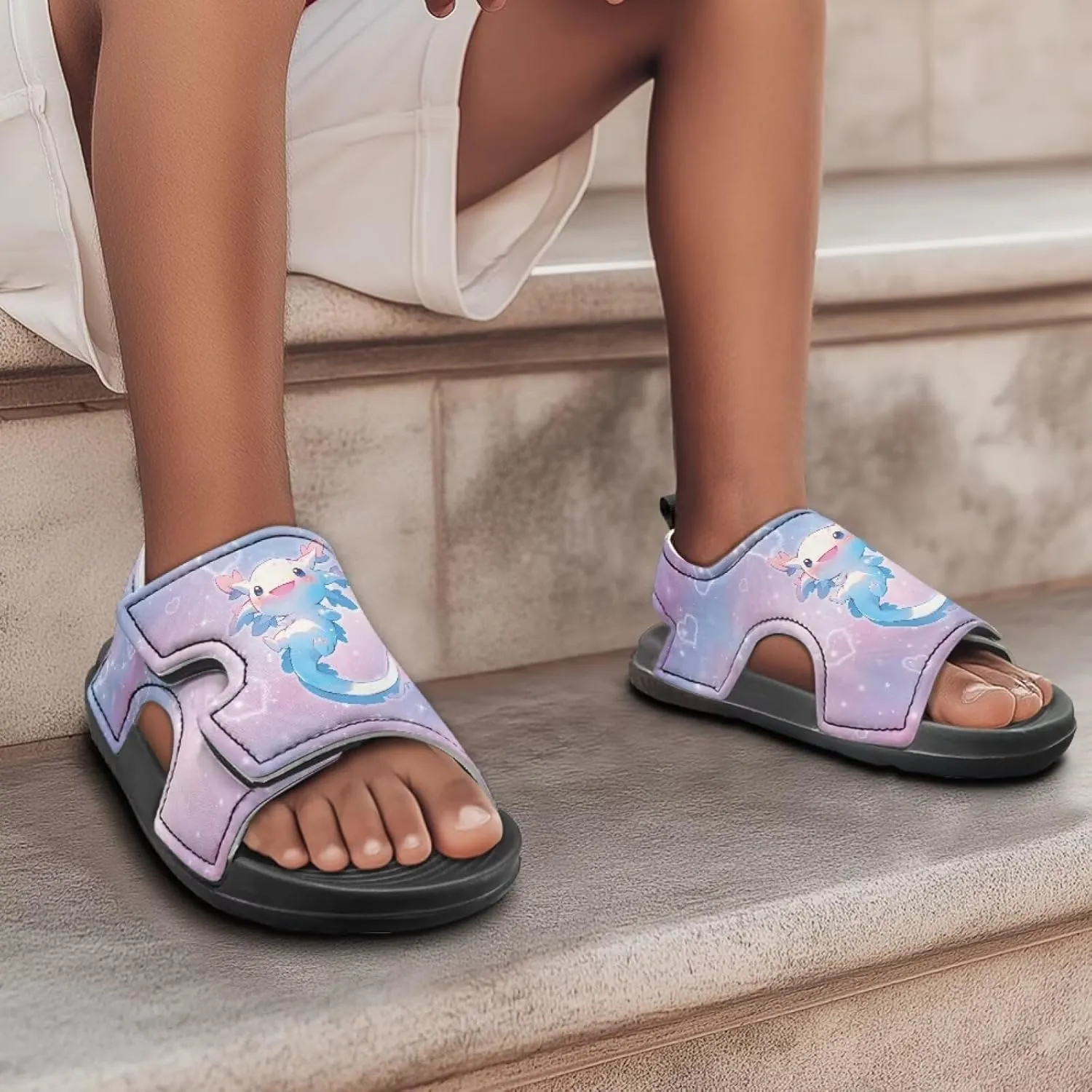 Little Girls Axolotl Star Sport Sandals Kids Toddler Causal Open Toe Outdoor Summer Shoes Hiking Water Sandals