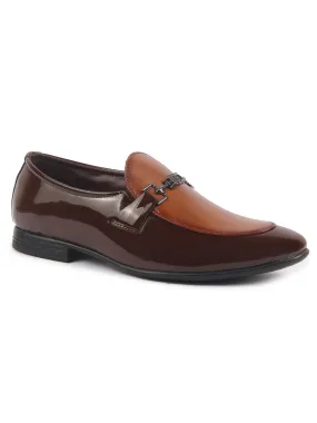 Men Brown Patent Leather Horsebit Buckle Party Formal Slip On Shoes|Tuxedo Slip On Shoe with Comfort