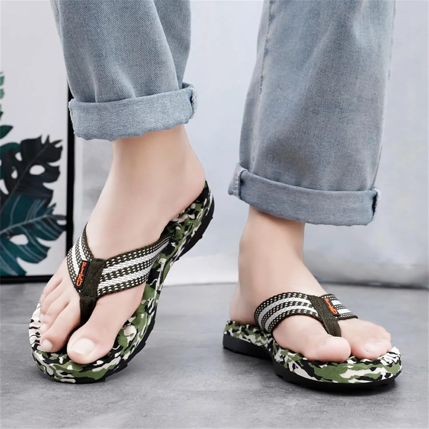 Men's Flip Flop Arch Support Fashion Summer Men Flip Flops Flat Bottom Lightweight Slip On Comfortable Camouflage