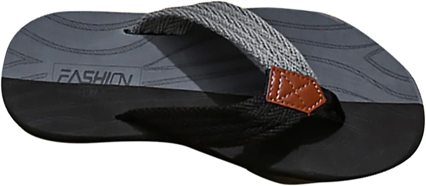 Mens Flip Flops Arch Support Waterproof Open Toe Summer Beach Leather Thong Sandals Cushion Slip on Slippers