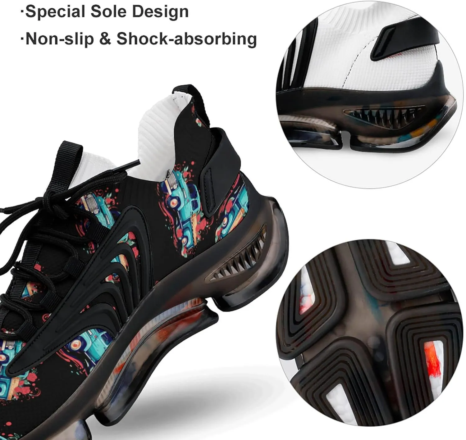 Red Rose Truck Mens Sneakers Running Shoes Lightweight Athletic Shoes for Jogging Walking Gym