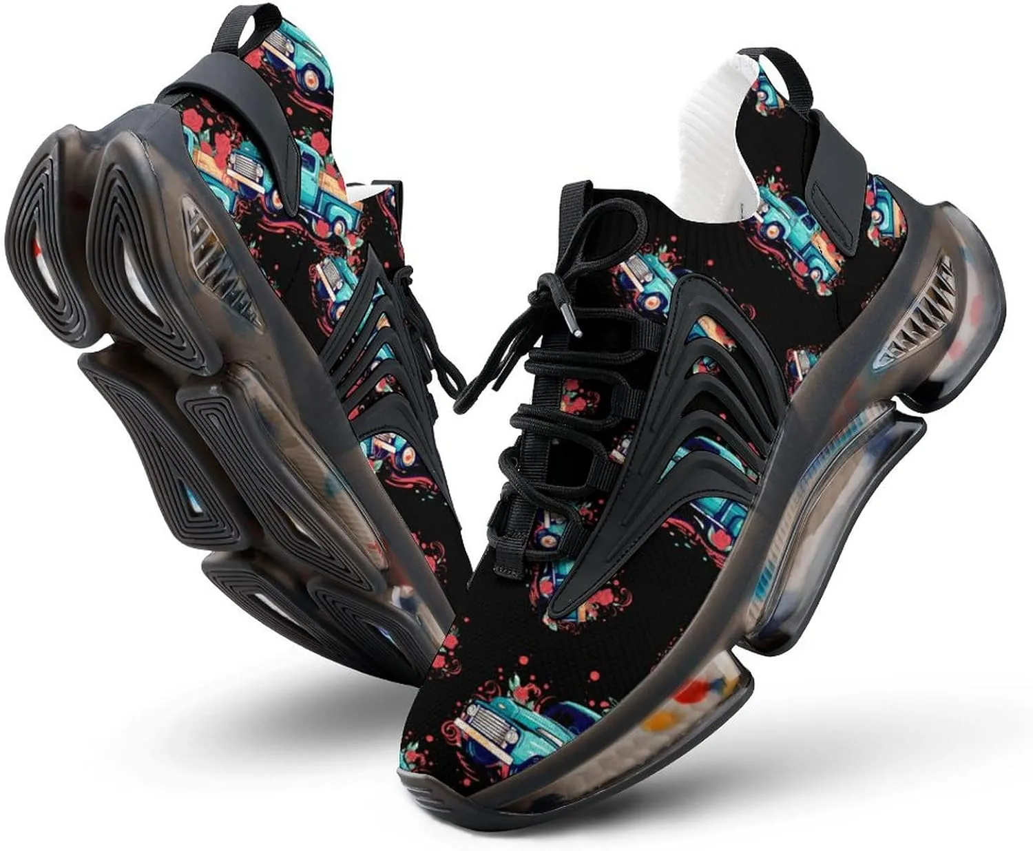 Red Rose Truck Mens Sneakers Running Shoes Lightweight Athletic Shoes for Jogging Walking Gym