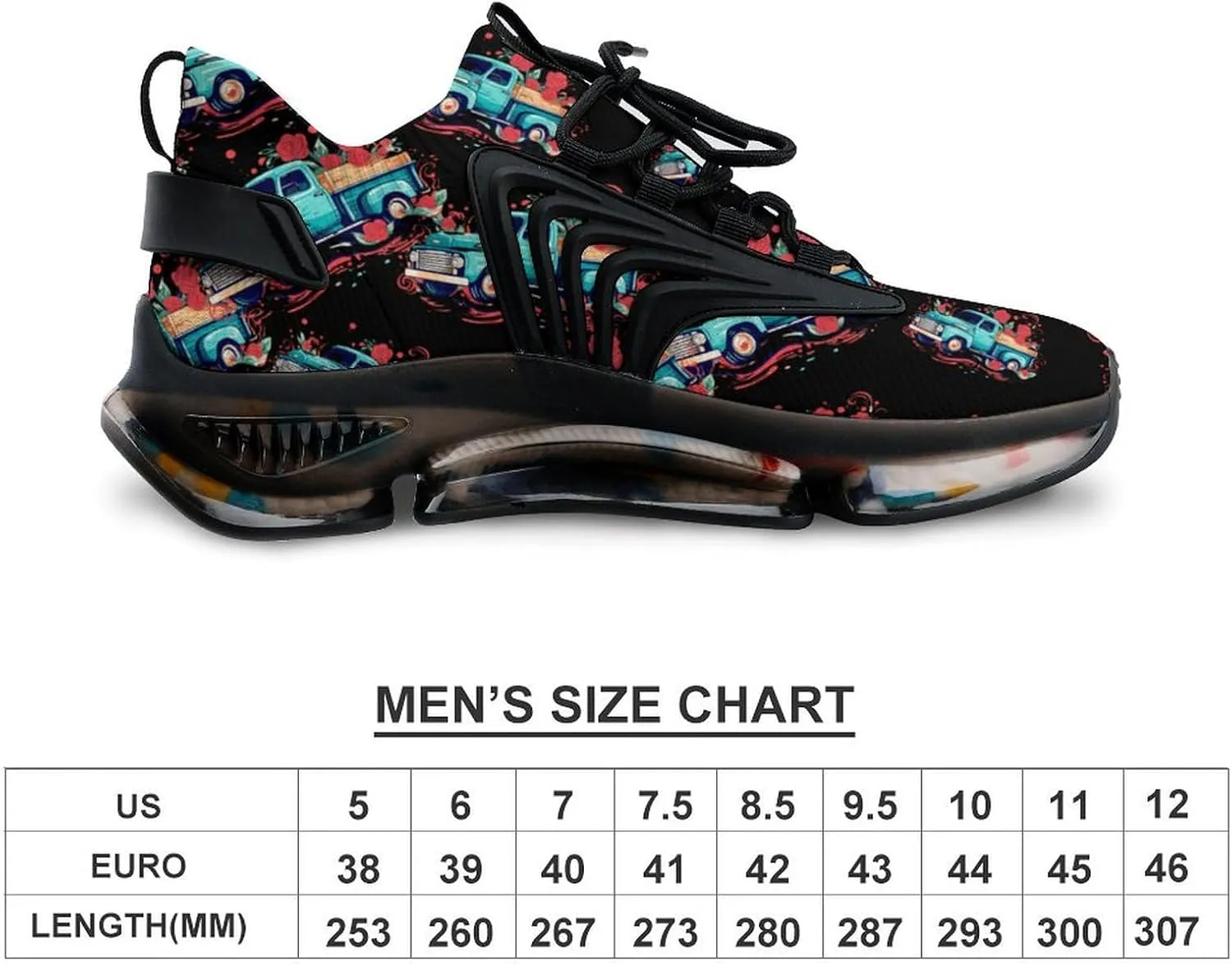 Red Rose Truck Mens Sneakers Running Shoes Lightweight Athletic Shoes for Jogging Walking Gym