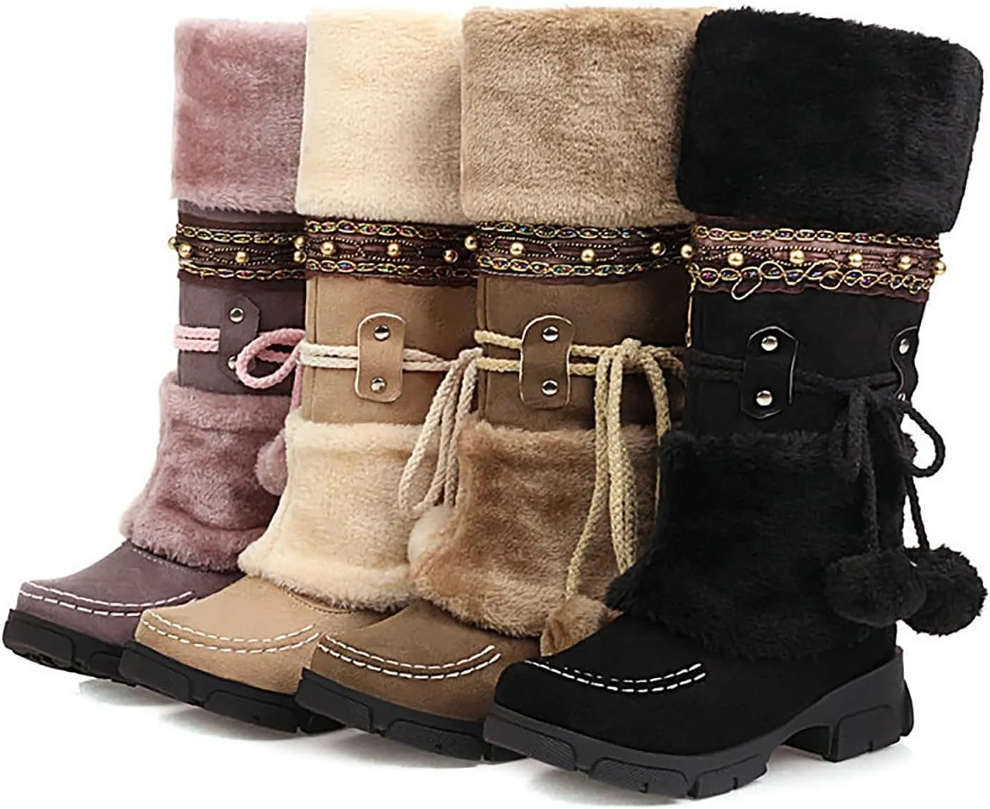 Women Snow Boots, Mid Calf Warm Insulated Faux Fur Lined Waterproof Lace Up Snow Boots Warm Fur Lined Winter Water-Resistan Ankle Booties Zipper Anti-Slip Boots