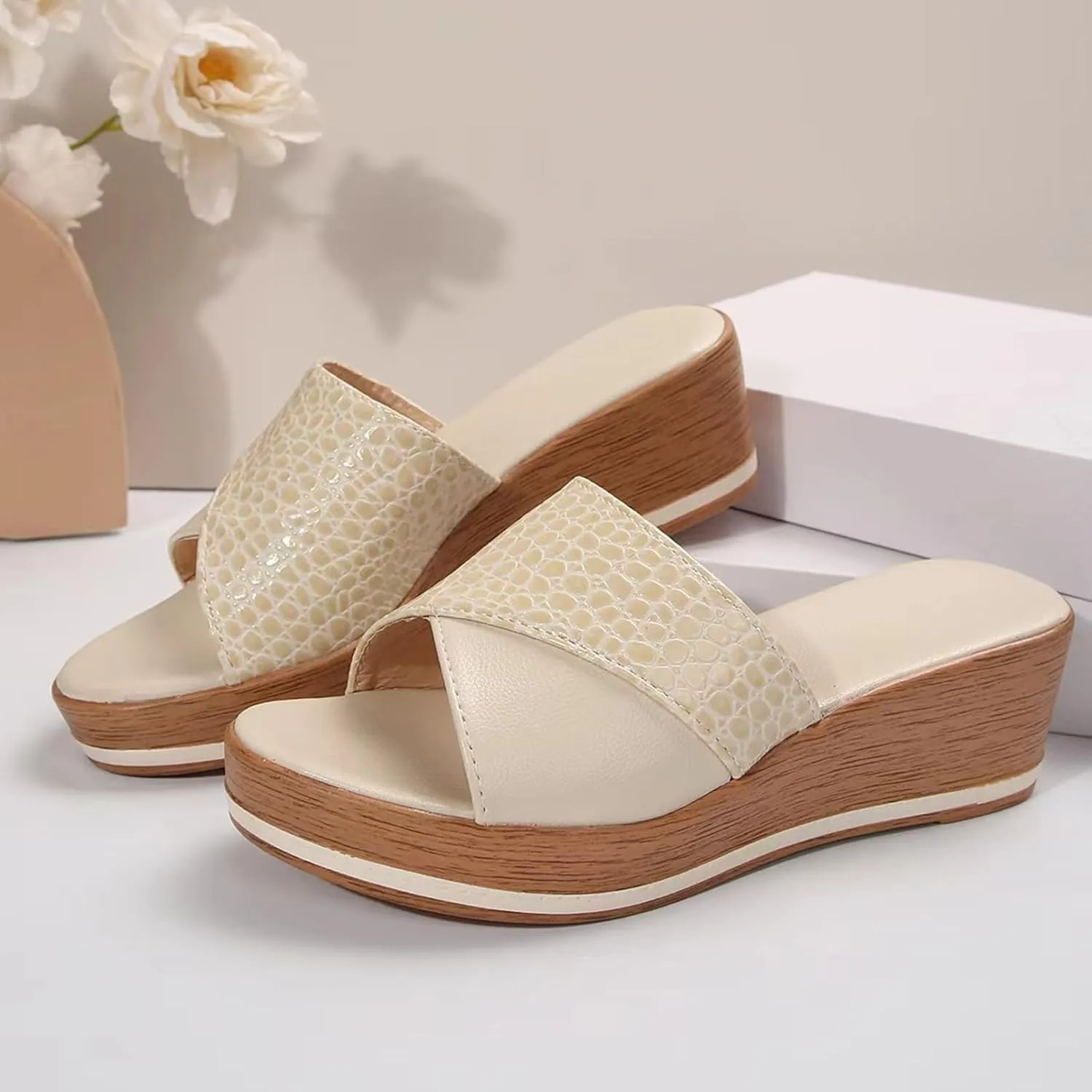 Womens Platform Wedge Sandals Dressy Hollow Out Open Toe Platform Sandals Comfortable Slip on Slippers Summer Going Out Shoes