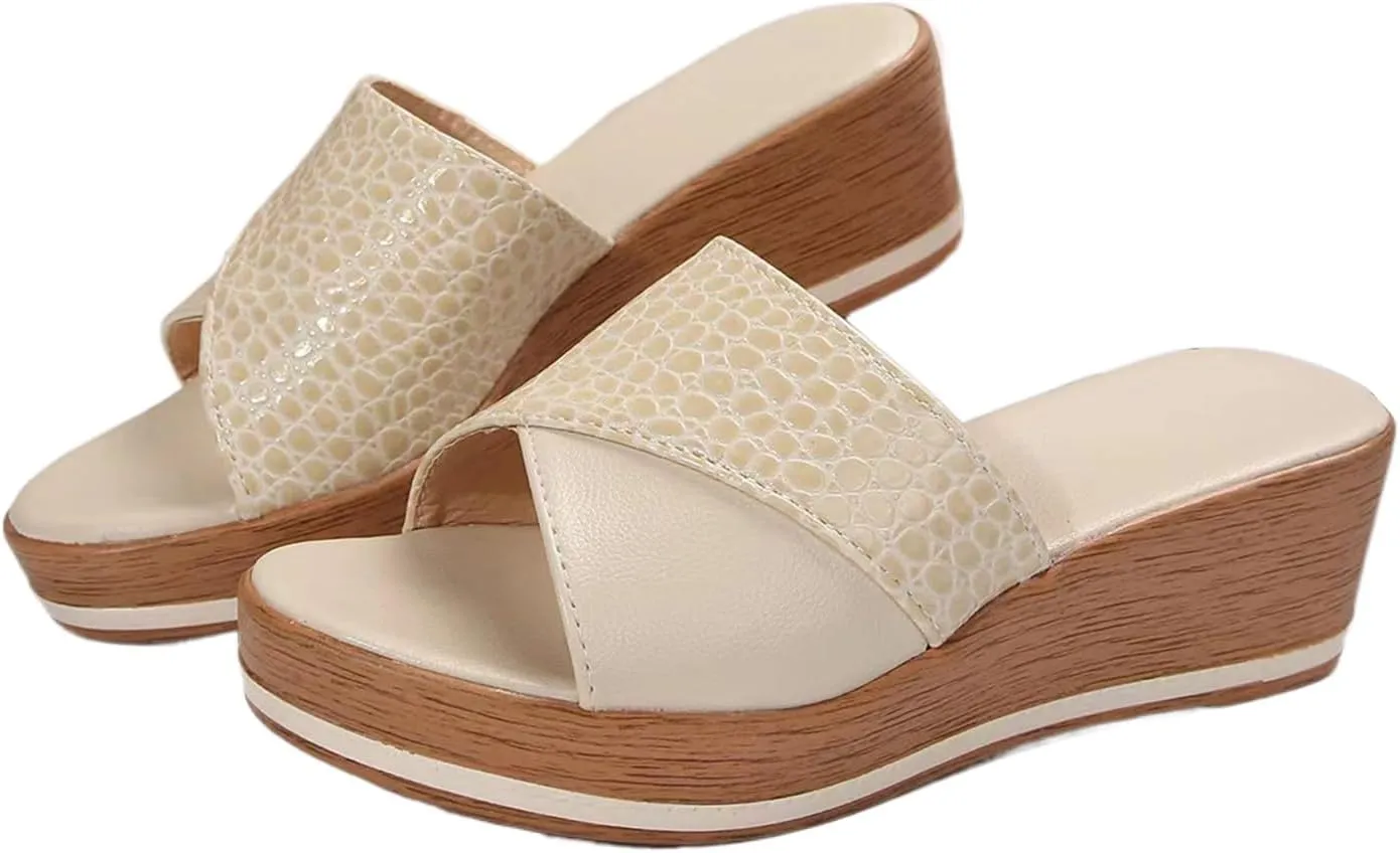 Womens Platform Wedge Sandals Dressy Hollow Out Open Toe Platform Sandals Comfortable Slip on Slippers Summer Going Out Shoes