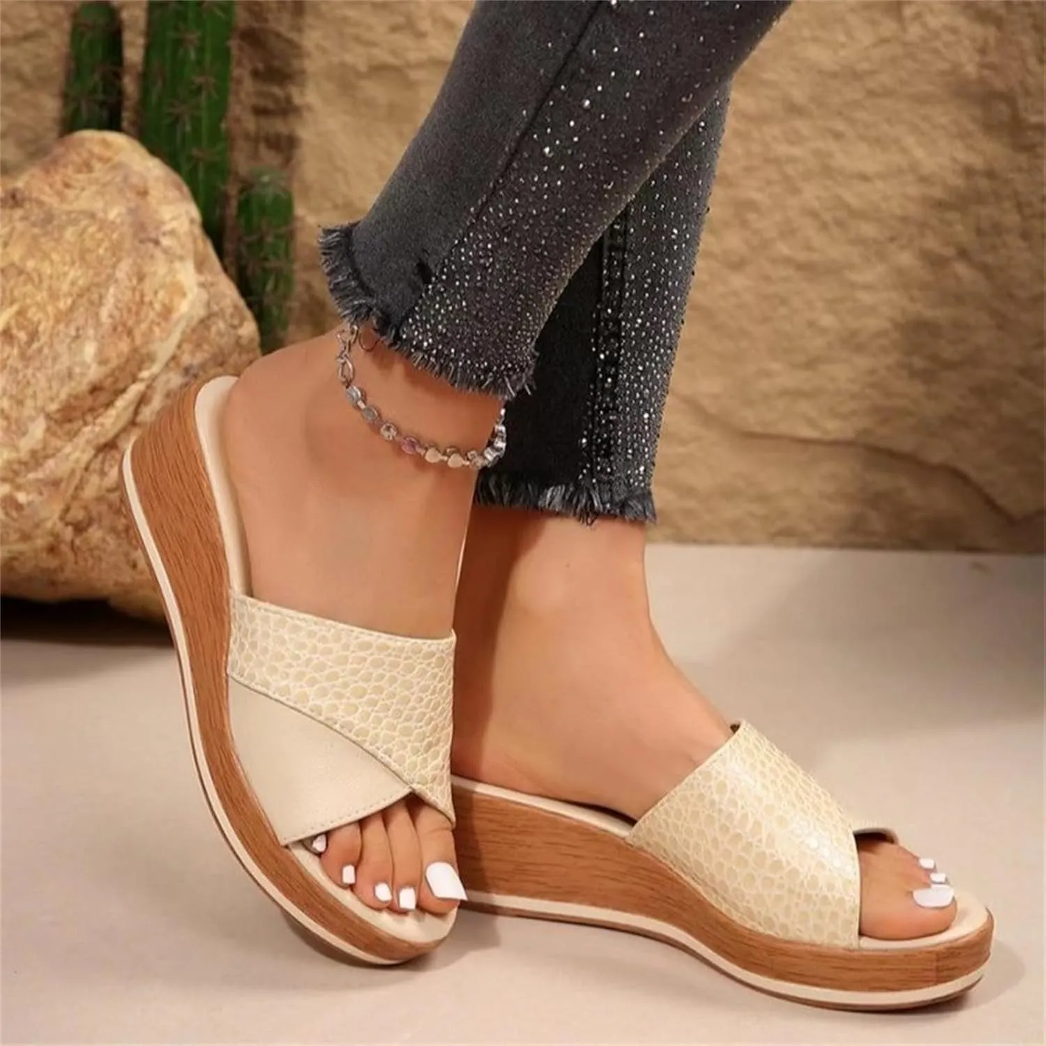 Womens Platform Wedge Sandals Dressy Hollow Out Open Toe Platform Sandals Comfortable Slip on Slippers Summer Going Out Shoes